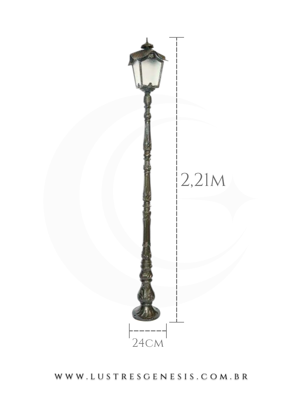 Poste de Ilumina&ccedil;&atilde;o externa Cl&aacute;ssico Retro 2,21m estrutura robusta em alum&iacute;nio fundido para jardim e fachada